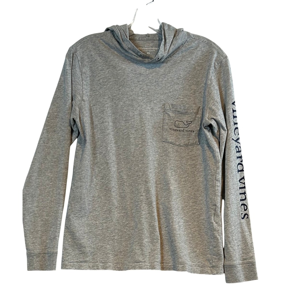Vineyard Vines Mens XS Gray Long Sleeve Hooded T-Shirt Whale Graphic Pocket Tee